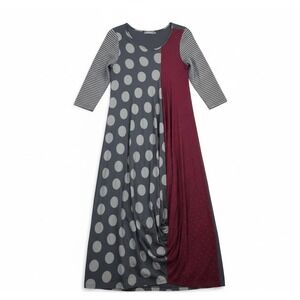 Alembika Polka Dot Balloon Dress Womens Size 2 US 8 10 Gray Red Circle Lagenlook